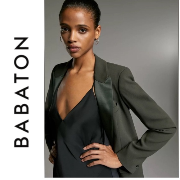Aritzia Babaton Yates Blazer Tuxedo Jacket Olive Green - Picture 1 of 10